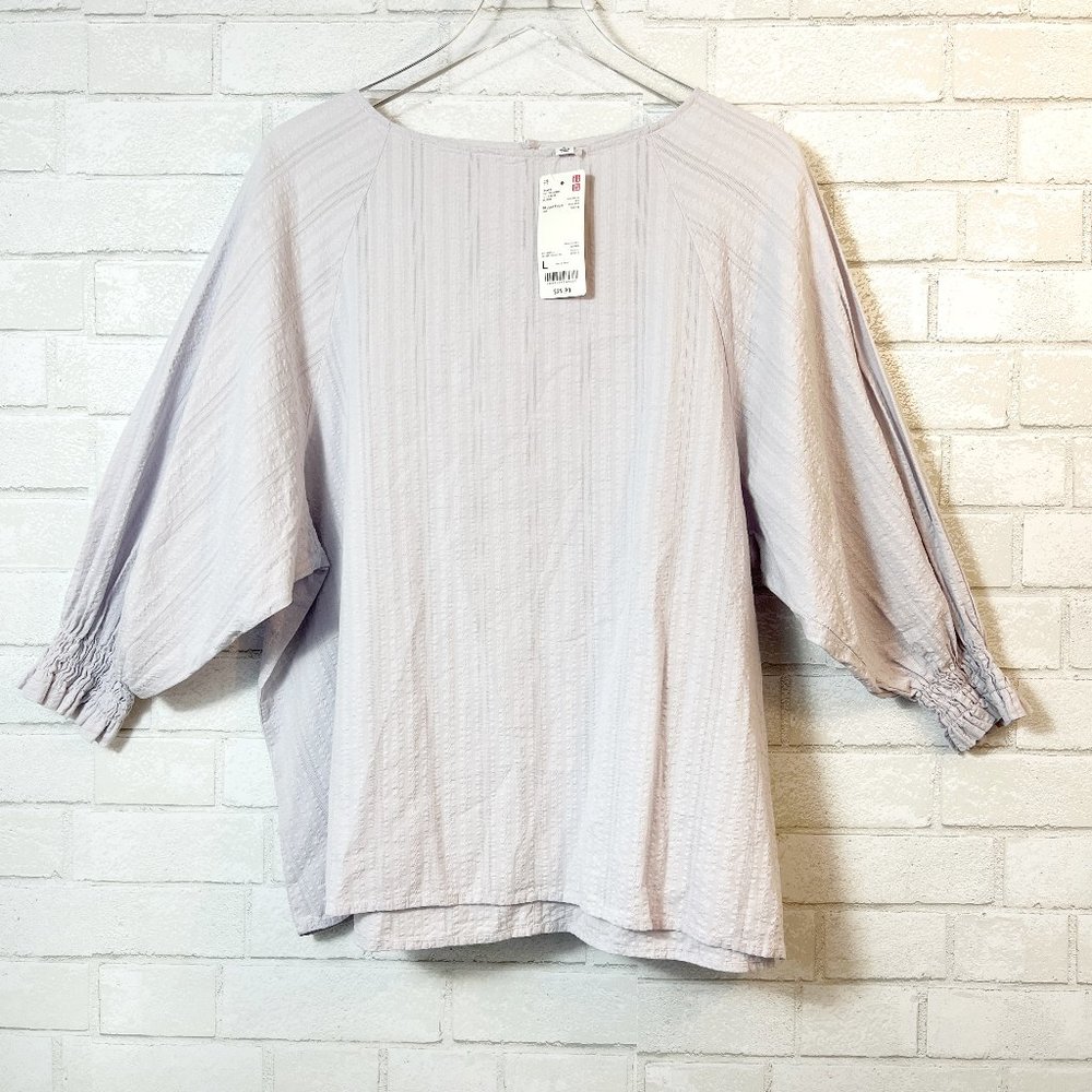 Uniqlo Women's Light Purple Cotton Dobby 3/4 Sleeve 100% Cotton Blouse Large NWT